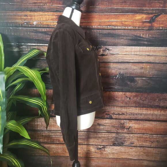 Jones New York M Brown Corduroy Jacket Button Front Stretch - Picture 4 of 12
